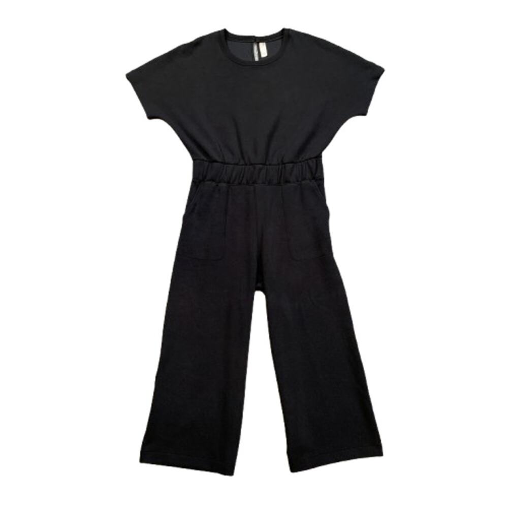 Spanx Jumpsuit Women XL Black AirEssentials Cropped Wide Leg Short Sleeve Drapey